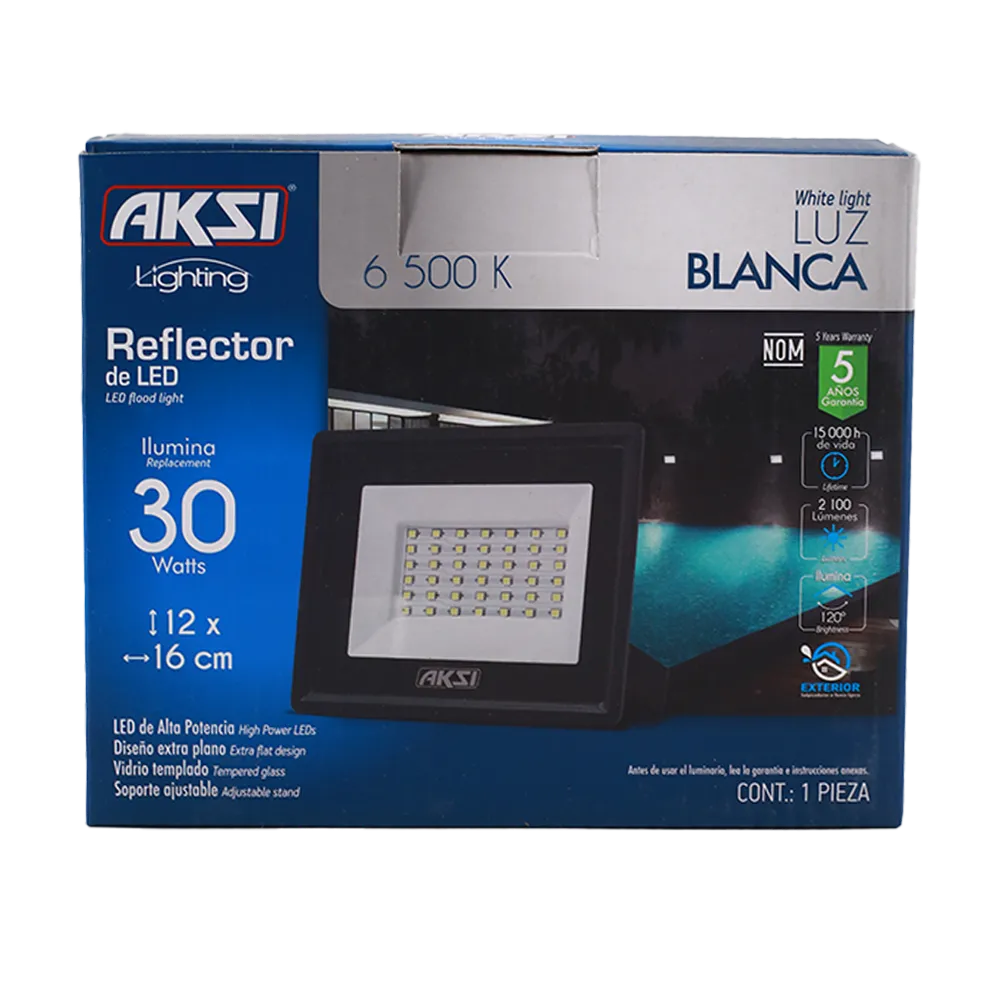 REFLECTOR LED 30W LUZ BLANCA AKSI 1 PIEZA