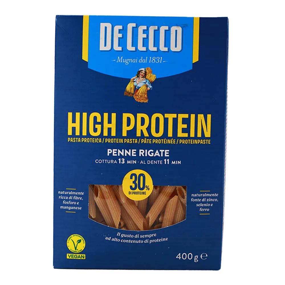 PASTA ALTA EN PROTEINA PENNE RIGATE DE CECCO 400 GRAMOS