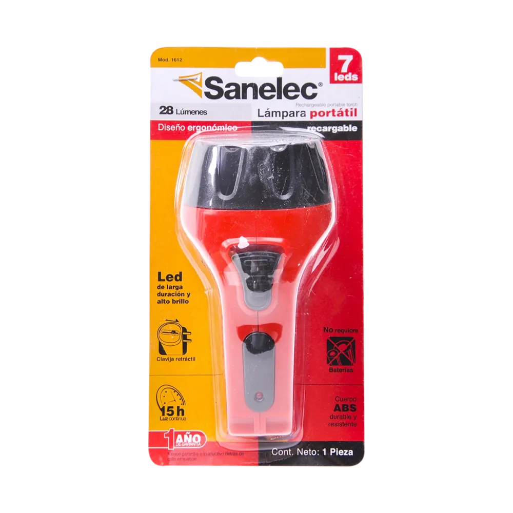 Linterna Portatil Recargable 7 Leds Sanelec 1 Pz