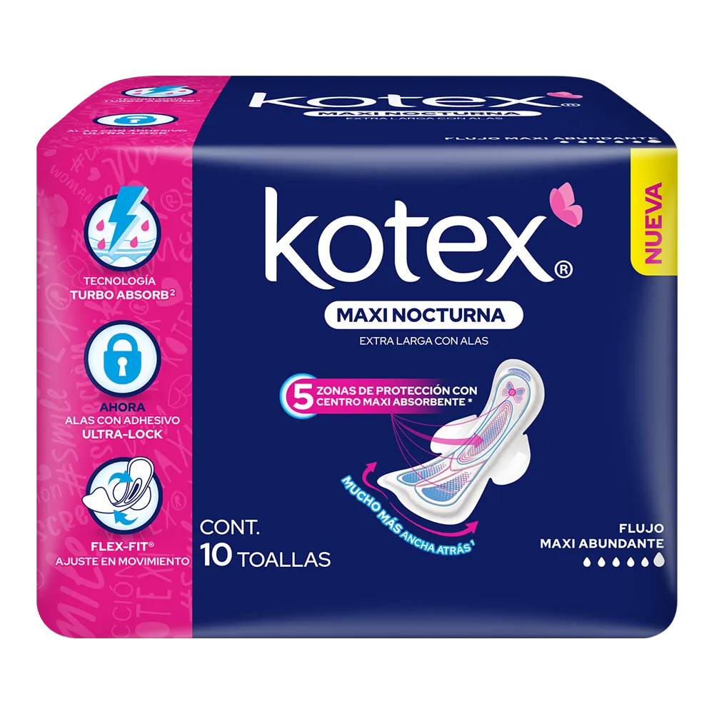 Toalla Alas Maxi Nocturna Kotex 10 Pza