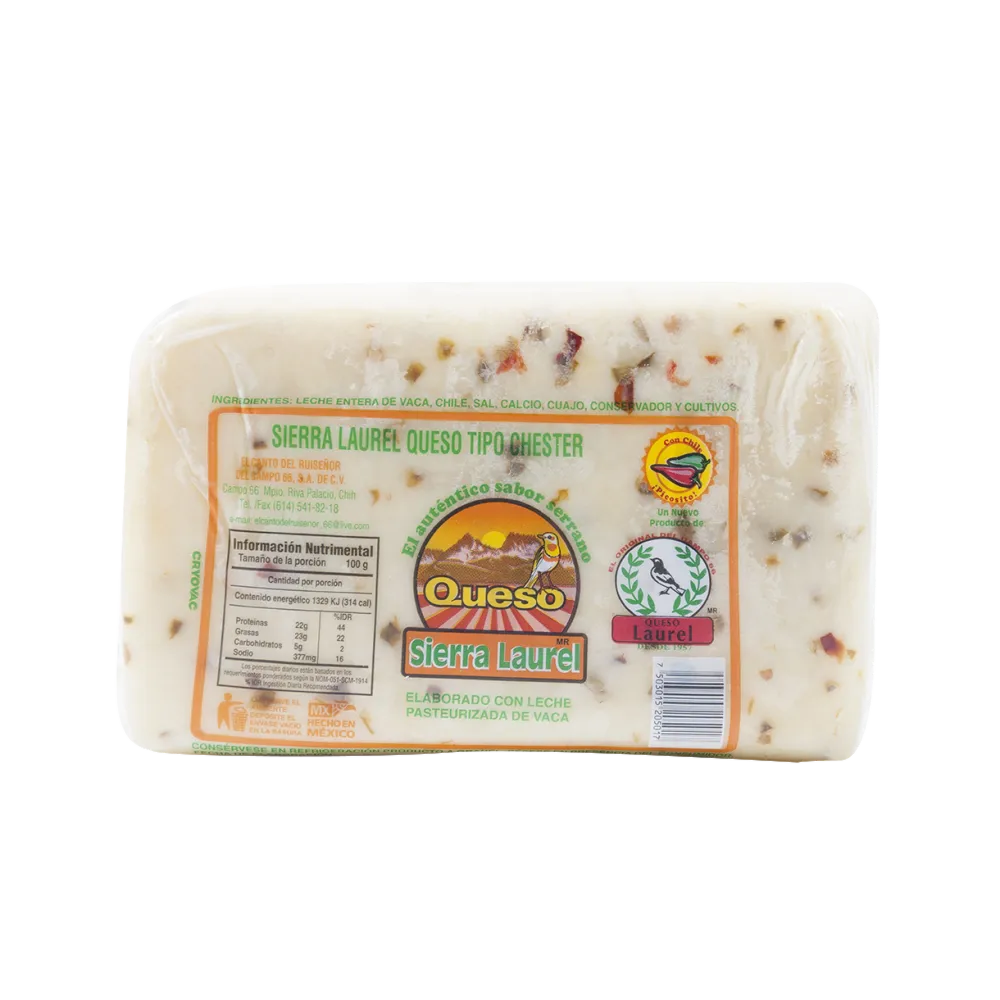 Queso Menonita Barra Tipo Chester Con Chile Laurel 1 Kg