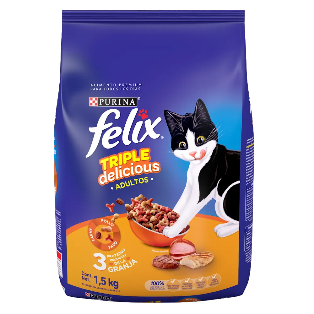 Alimento Seco Para Gato Carne Pollo & Pavo Felix 1.5 Kg