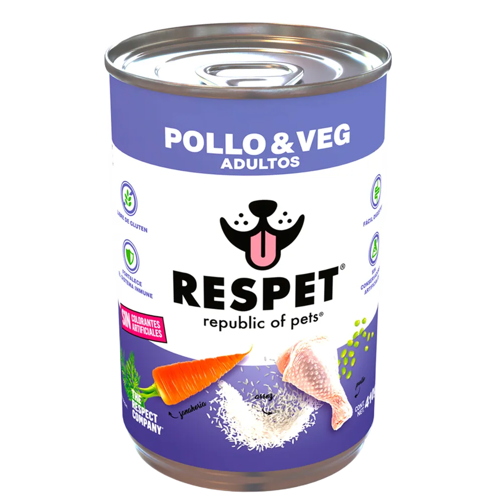 Alimento Humedo Para Perro Adulto Pollo Y Vegetales Respet 410 g