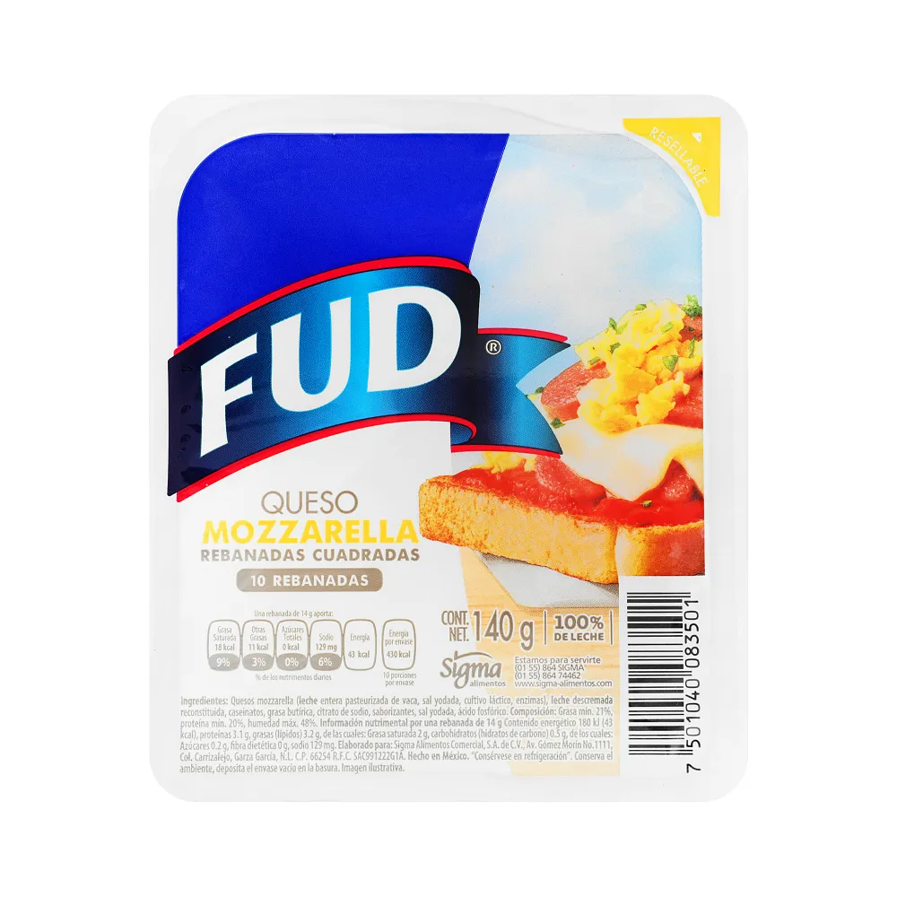 Queso Mozzarella Rebanado Fud 140 g