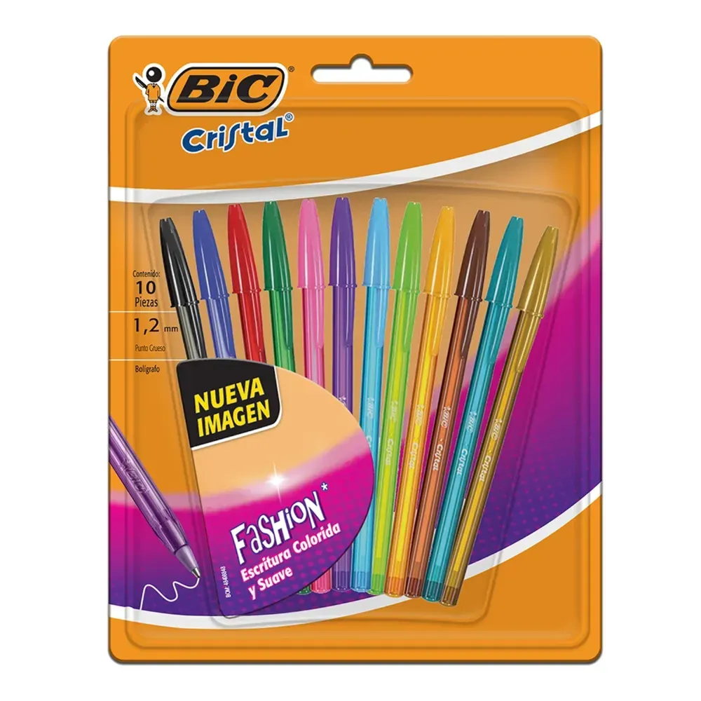 BOLIGRAFO CRISTAL FASHION PUNTO GRUESO 1.2MM 10PZ BIC 1 PIEZA