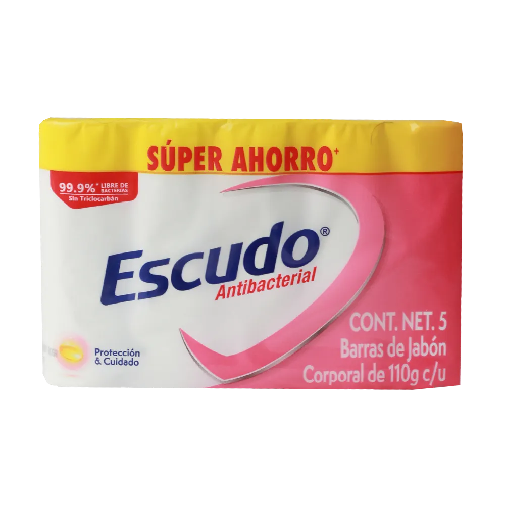Jabon Barra 5 Pack Antibacterial Rosa Escudo 110 g