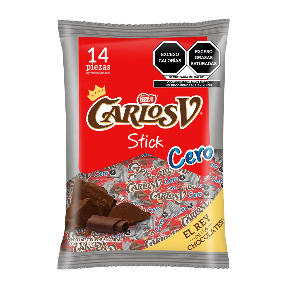 Bolsa Chocolate Stick Carlos V Sin Azucar Nestle 112 g