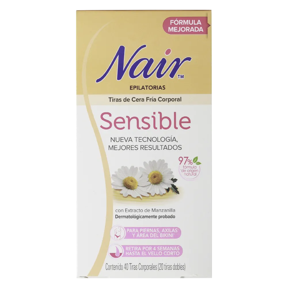 Tiras De Cera Fria Corporal Sensible Nair 20 Pza