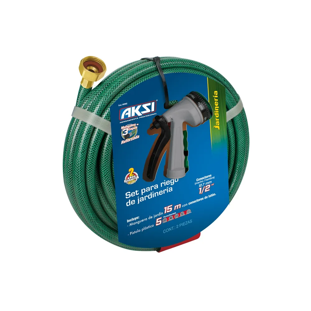 Kit Manguera De Jardin 15 Mts Con Pistola De Riego Aksi 1 Pz