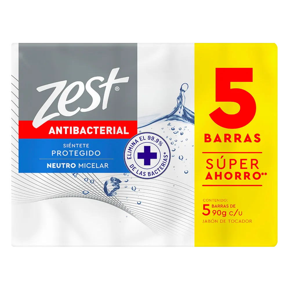 Jabon Barra 5 Pack Neutro Antibacterial Zest 90 g