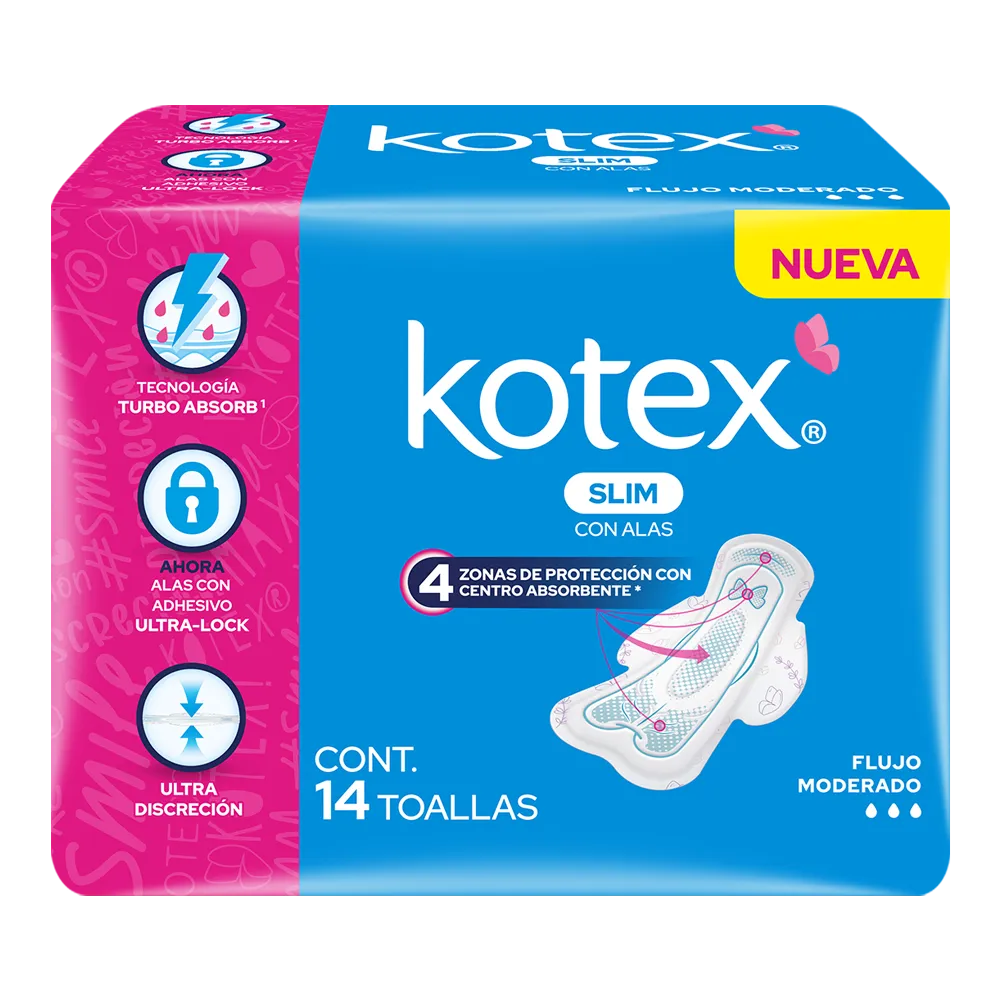 Toalla Ultradelgada Con Ala Kotex 14 Pza