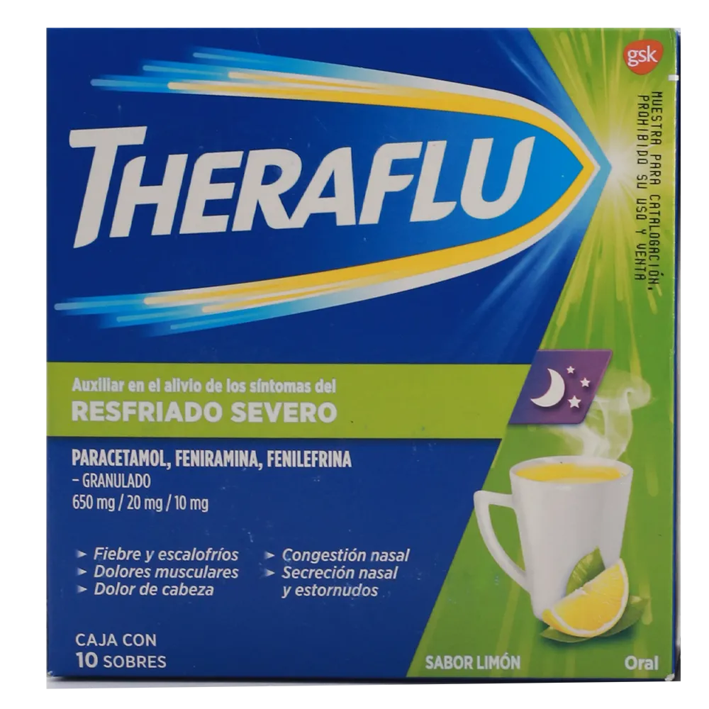Theraflu Resfriado Severo Té de limón   10 Sobres