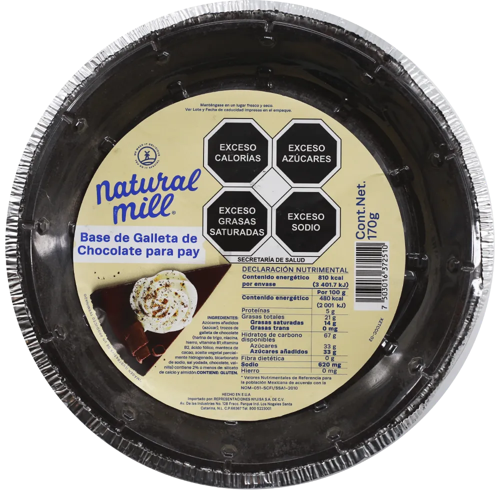 BASE PARA PAY GALLETA DE CHOCOLATE NATURAL MILL 170 GRAMOS