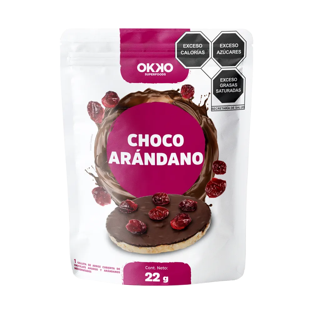 GALLETA DE ARROZ CHOCO ARANDANO OKKO 22 GRAMOS