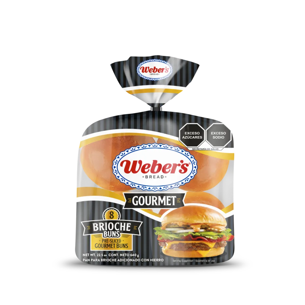 PAN PARA HAMBURGUESA BRIOCHE 8 PZS WEBER'S 640 GRAMOS