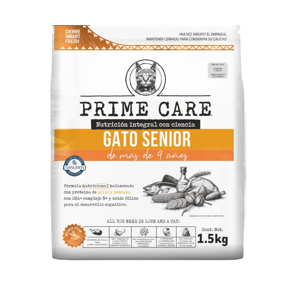 ALIMENTO SECO PARA GATO SENIORS PRIME CARE POLLO Y PESCADO PRIME CARE 1.5 KILOGR
