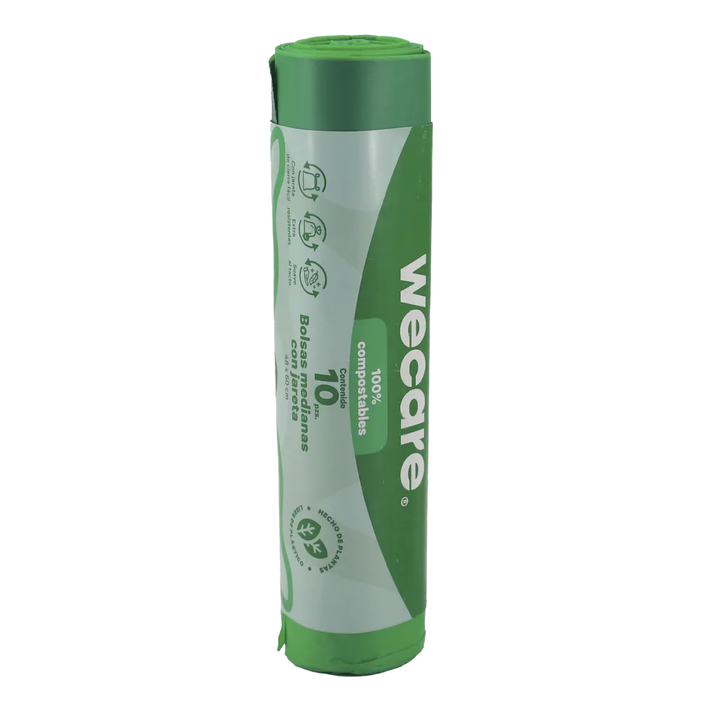 BOLSA P/BASURA C/JARETA ROLLO M 48X60 COMPOSTABLE WECARE 10 PIEZA