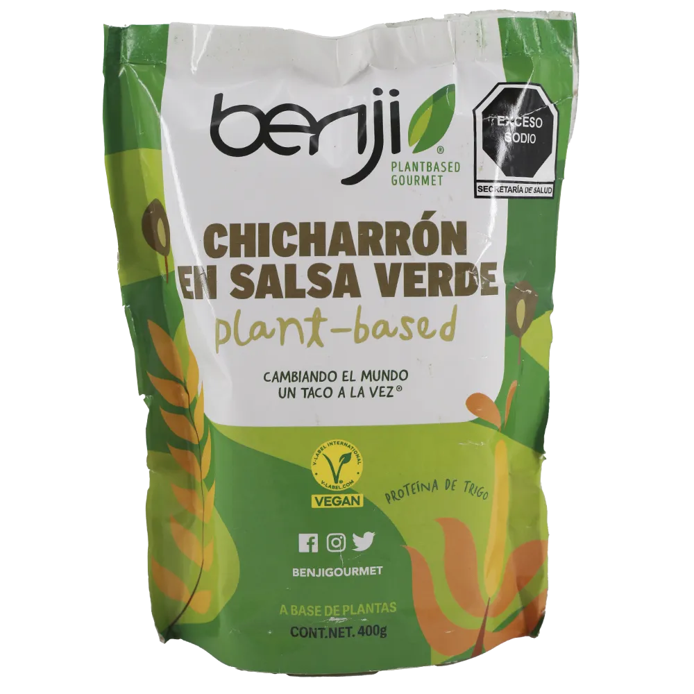 CHICHARRON EN SALSA VERDE PLANT BASED READY TO EAT BENJI 400 GRAMOS