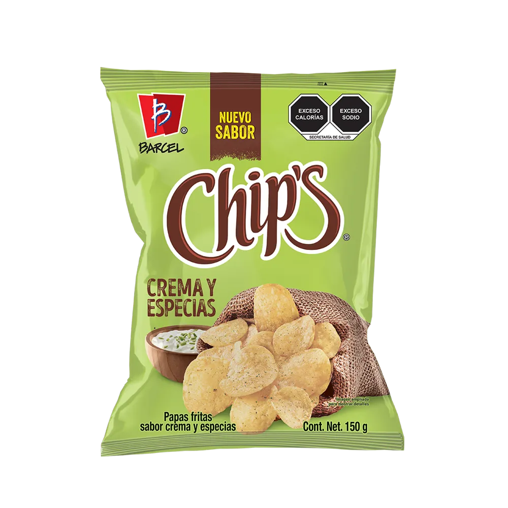 CHIPS PAPAS CREMA Y ESPECIAS BARCEL 150 GRAMOS