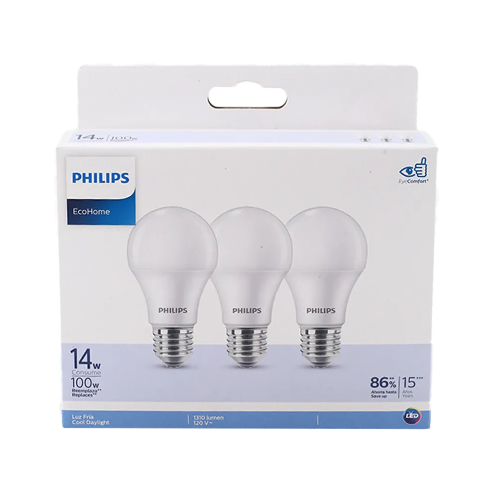 FOCOS LED ECOHOME 3PACK 14 WATTS LUZ FRA PHILIPS LED 1 PIEZA