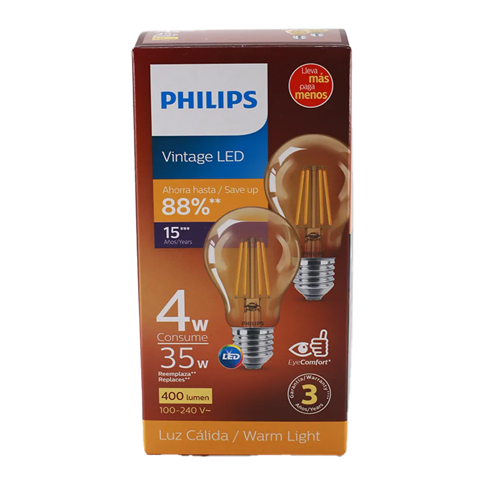 FOCOS LED FILAMENTO 2 PACK A60 35W PHILIPS LED 1 PIEZA