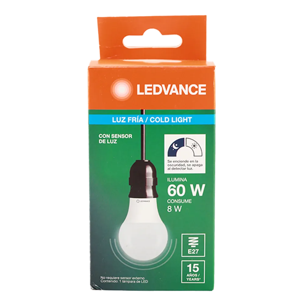 FOCO LED SENSOR LUZ 8W LUZ FRIA LEDVANCE 1 PIEZA