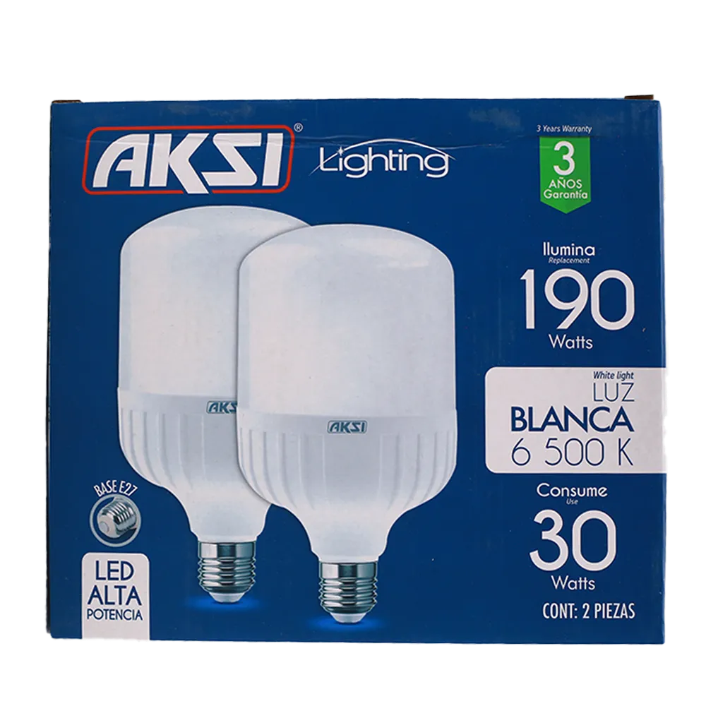 FOCO LED ALTA POTENCIA 30W TWO PACK TIPO T E27 LUZ BLANCA AKSI 1 PIEZA
