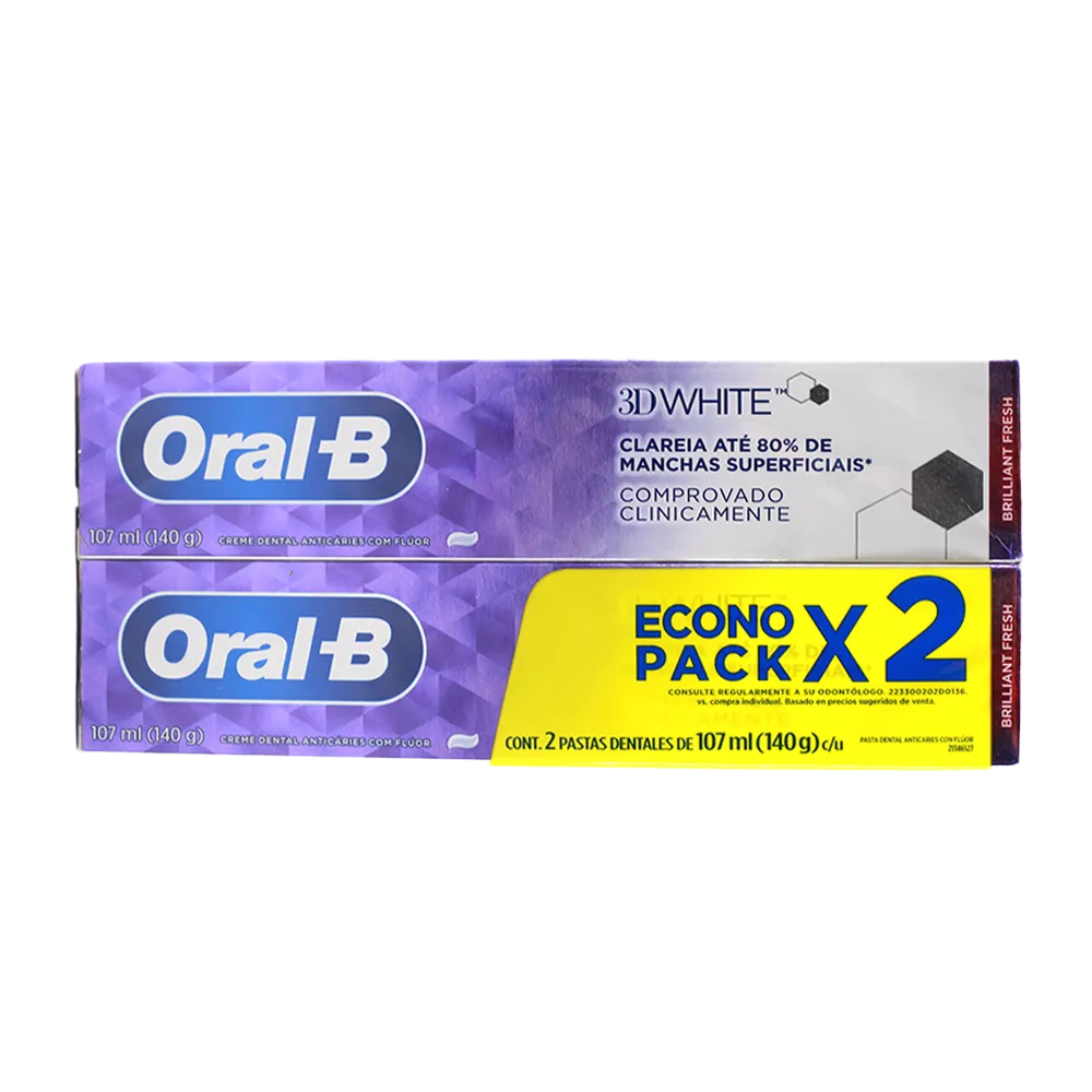 CREMA DENTAL 3D WHITE BRILLIANT FRESH 2 UN 3D WHITE ORAL B 2 PIEZA