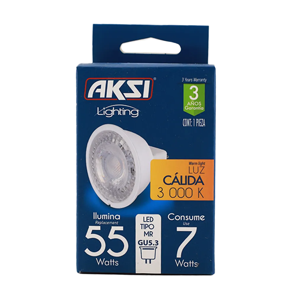 FOCO LED MR16 7W LUZ CALIDA GU5.3 CALIDO AKSI 1 PIEZA