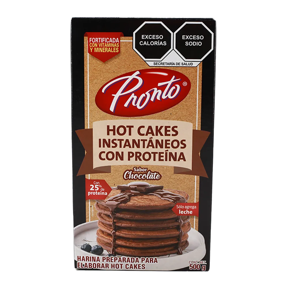 HARINA PARA HOT CAKES CON PROTEINA SABOR CHOCOLATE PRONTO 500 GRAMOS