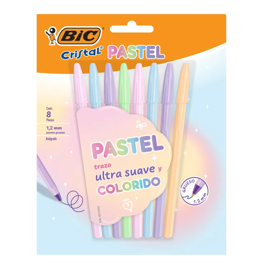 BOLIGRAFO CRISTAL PASTEL 1. 2 MM 8 PIEZAS BIC 1 PIEZA
