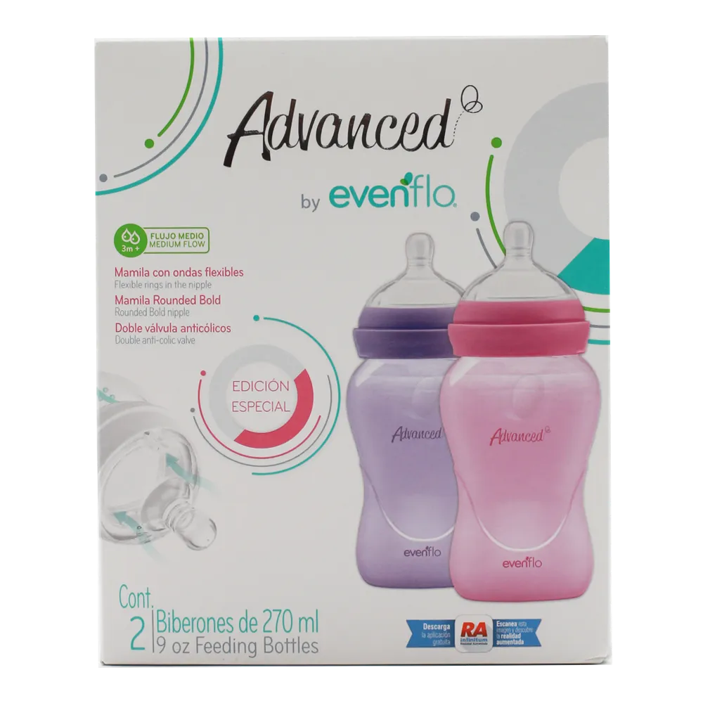 2 Pack Biberon Bold Niña Evenflo Advance 9 oz