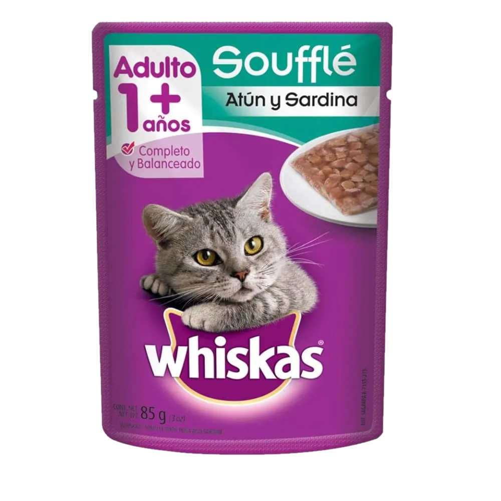 Alimento Humedo Para Gato Adulto Souffle Atun Y Sardina Whiskas 85 g
