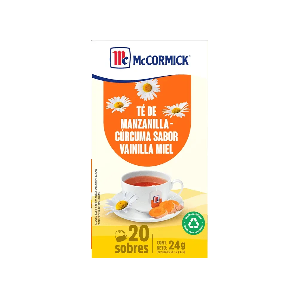 Té McCormick Manzanilla Cúrcuma Sabor Vainilla Miel 20 Sobres