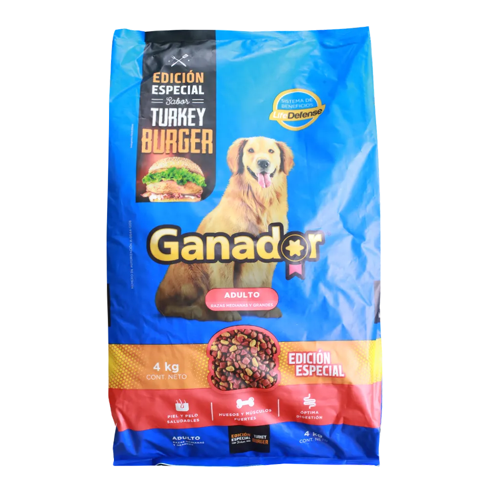 Alimento Seco Para Perro Adulto Raza Mediana Y Grande Turkey Burger Ganador 4 Kg
