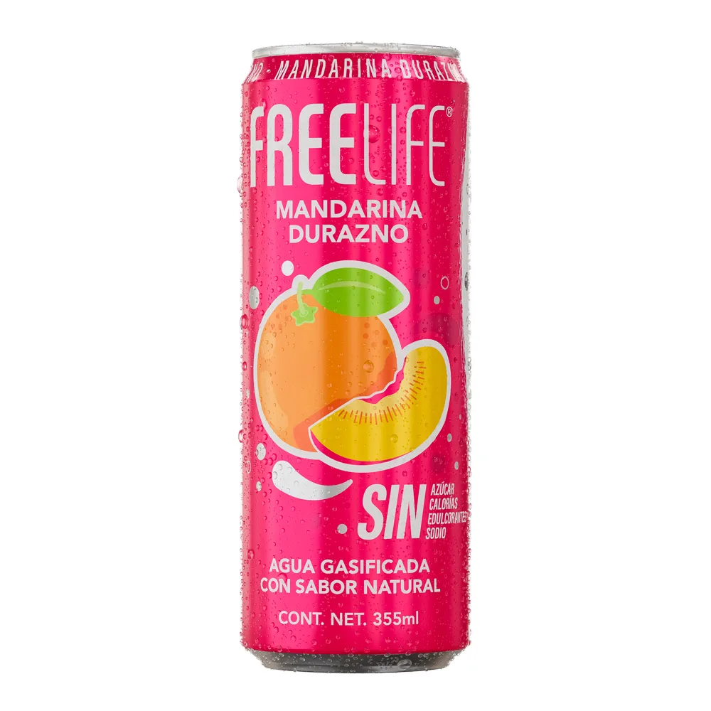 Agua Gasificada Mandarina Durazno Freelife 355 Ml