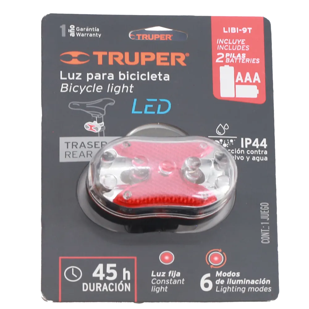 Linterna Trasera Para Bicicleta 9 Led Truper 1 Pza