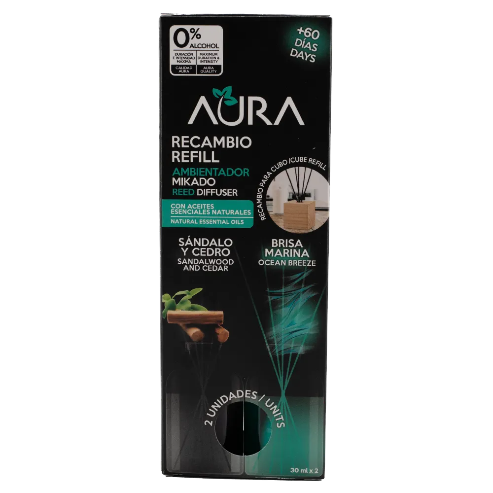 AROMATIZANTE LIQUIDO REFILL MIKADO REPUEST SANDALO Y BRISA MARI AURA 2 PIEZA