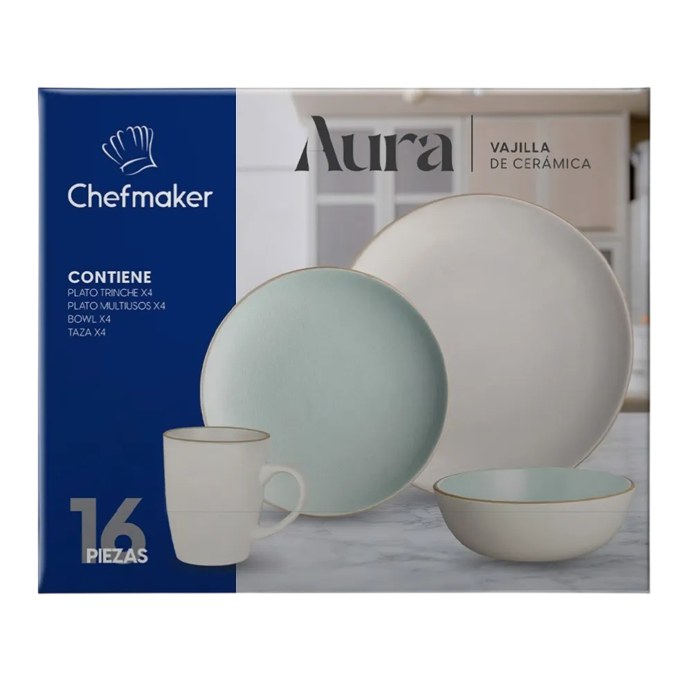 VAJILLA DE CERAMICA 16PZ MULTICOLOR CHEFMAKER 1 PIEZA