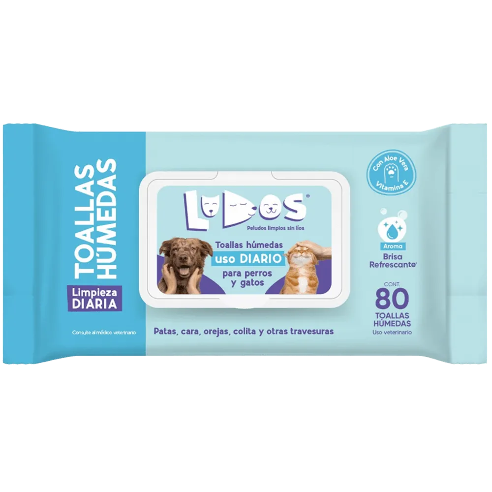 TOALLAS HUMEDAS PARA PERROS Y GATOS LUDOS 80 PIEZA