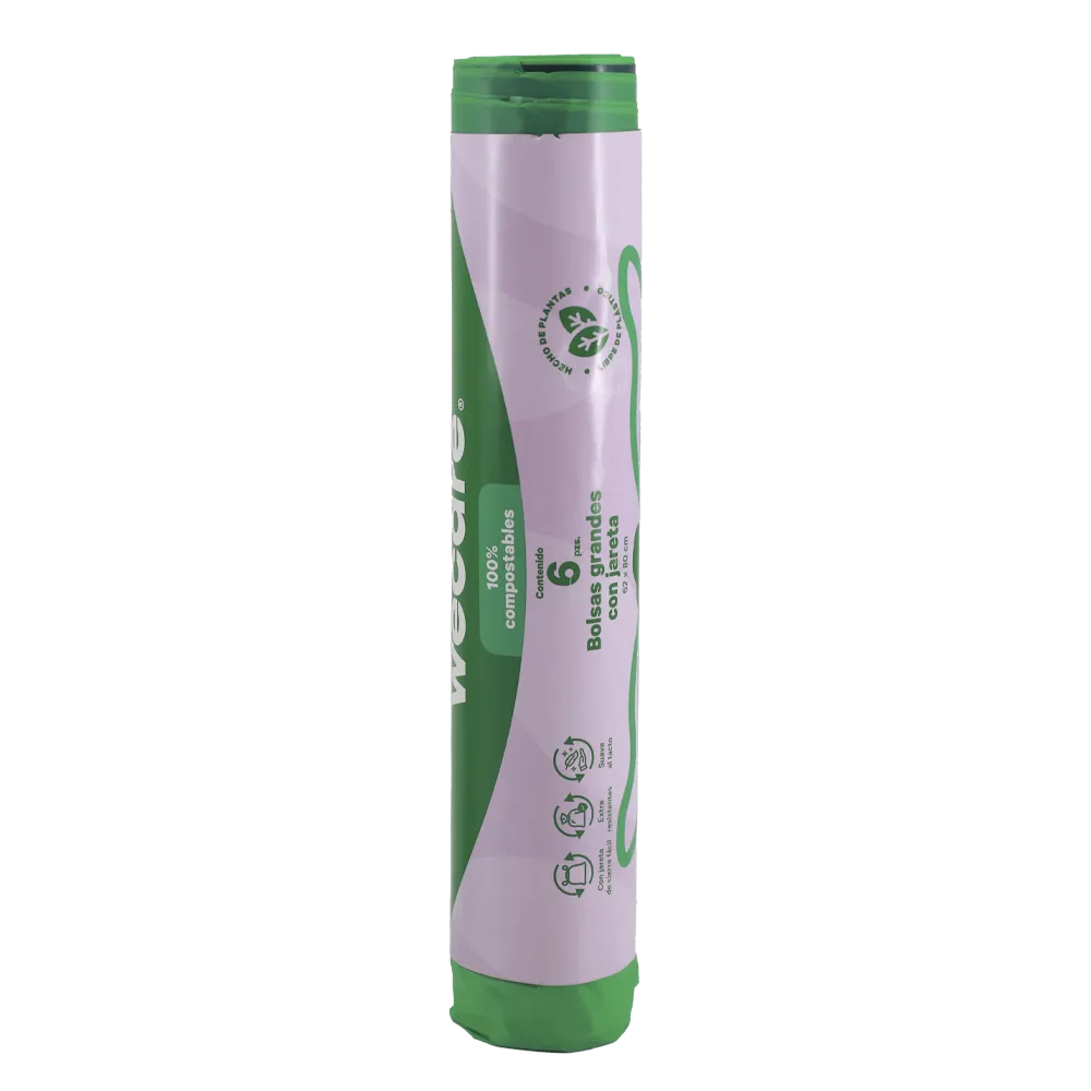 BOLSA P/BASURA C/JARETA ROLLO G 62X80 COMPOSTABLE WECARE 6 PIEZA