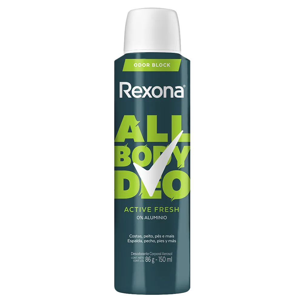DESODORANTE ALL BODY AEROSOL ACTIVE FRESH REXONA MEN 150 MILILI