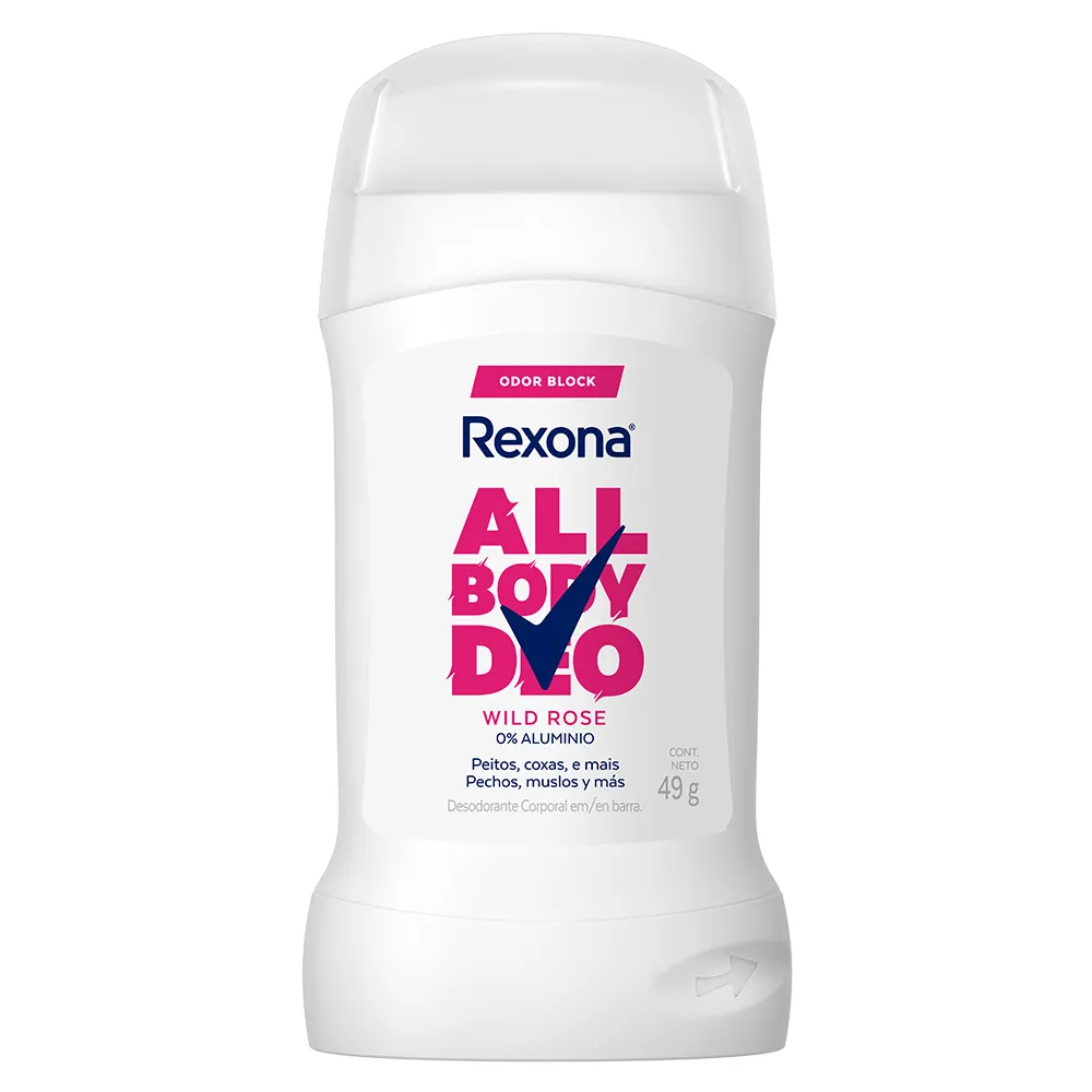 DESODORANTE BARRA ALL BODY WILD ROSE REXONA 49 GRAMOS