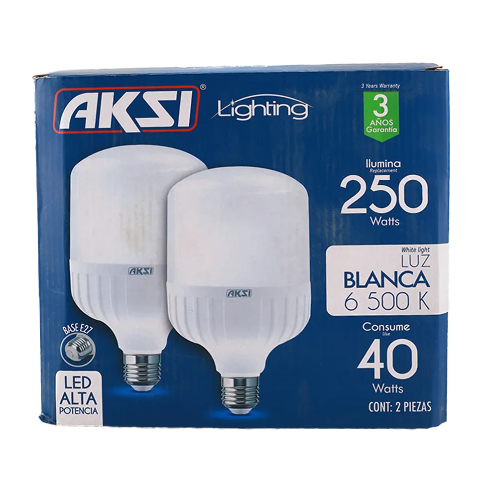 FOCO LED ALTA POTENCIA 40W 2 PACK TIPO T E27 LUZ BLANCA AKSI 1 PIEZA