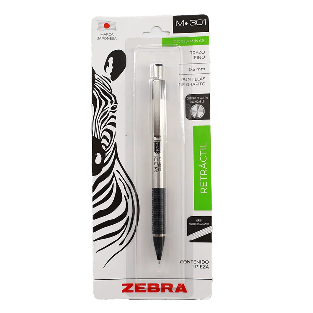 PORTAMINAS METALICO M-301 NEGRO BLISTER ZEBRA 1 PIEZA