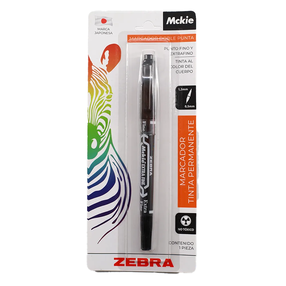 MARCADOR PERMANENTE DOBLE PUNTA NEGRO ZEBRA 1 PIEZA