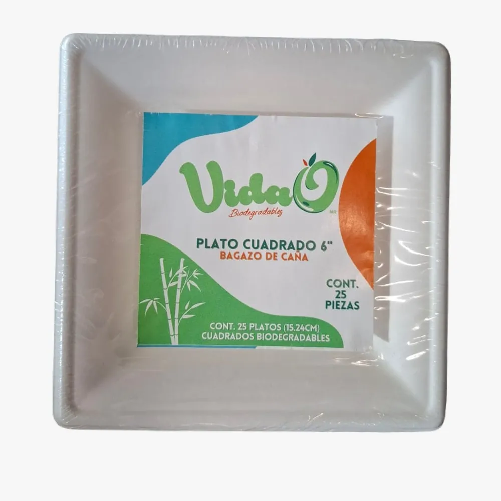 PLATO CHICO COMPOSTABLE CUADRADO VIDAO 25 PIEZA